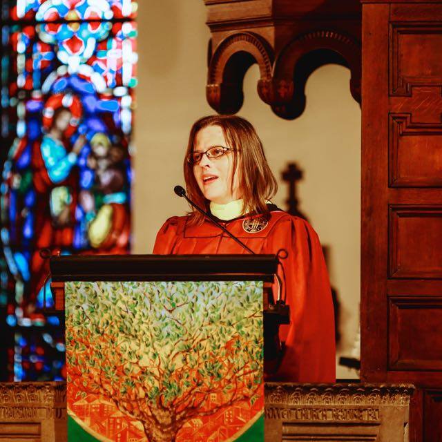 Myka Kennedy Stephens speaking at Lancaster Theological Seminary 2018 Convocation