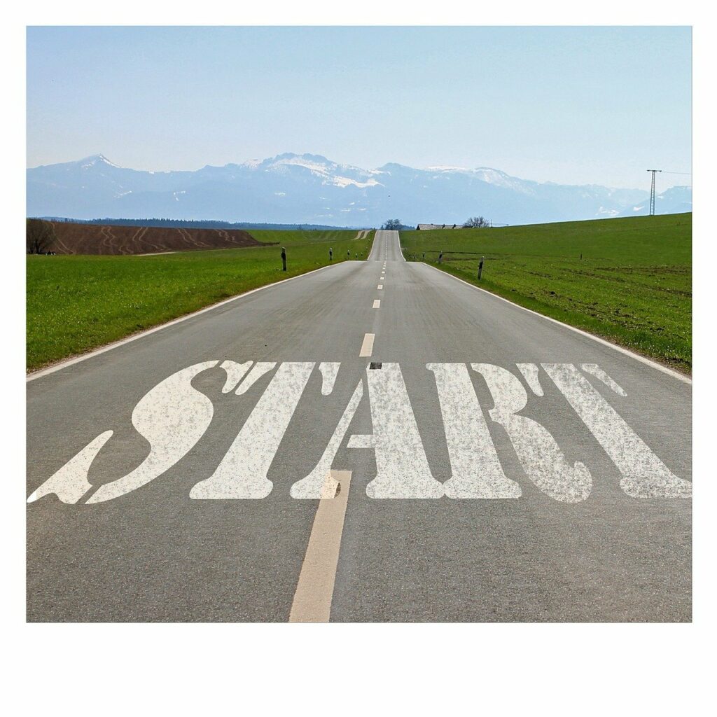 stock photo of road leading toward horizon